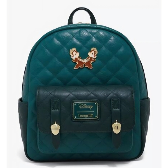 Loungefly Handbags - Loungefly Teal Quilted Mini Backpack with Chip & Dale Pin